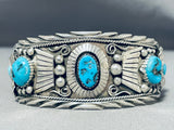 Intense Work Vintage Native American Zuni Morenci Turquoise Sterling Silver Bracelet-Nativo Arts
