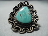 Interlocking Chain Vintage Native American Navajo Royston Turquoise Sterling Silver Ring Old-Nativo Arts