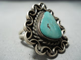 Interlocking Chain Vintage Native American Navajo Royston Turquoise Sterling Silver Ring Old-Nativo Arts
