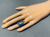 Intricate Dancing Turtle Vintage Native American Navajo Turquoise Sterling Silver Ring-Nativo Arts