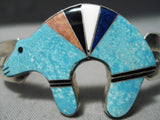 Intricate!! Detailed Vintage Native American Navajo Turquoise Bear Sterling Silver Bracelet-Nativo Arts