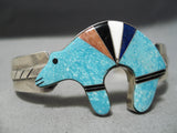 Intricate!! Detailed Vintage Native American Navajo Turquoise Bear Sterling Silver Bracelet-Nativo Arts