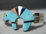Intricate!! Detailed Vintage Native American Navajo Turquoise Bear Sterling Silver Bracelet-Nativo Arts