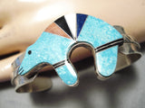 Intricate!! Detailed Vintage Native American Navajo Turquoise Bear Sterling Silver Bracelet-Nativo Arts