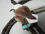 Intricate Eagle Vintage Native American Zuni Turquoise Sterling Silver Bolo Tie Old-Nativo Arts