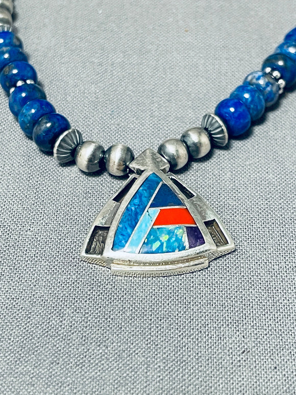 Intricate Native American Navajo Lapis Turquoise Coral Sterling Silver Inlay Bracelet-Nativo Arts