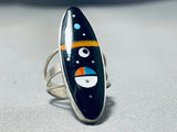 Intricate Native American Navajo Turquoise Coral Sterling Silver Towering Ring-Nativo Arts