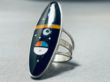 Intricate Native American Navajo Turquoise Coral Sterling Silver Towering Ring-Nativo Arts