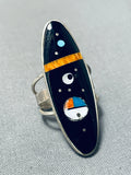 Intricate Space Inlay Native American Navajo Turquoise Coral Sterling Silver Ring-Nativo Arts