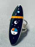 Intricate Space Inlay Native American Navajo Turquoise Coral Sterling Silver Ring-Nativo Arts