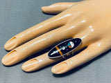 Intricate Space Inlay Native American Navajo Turquoise Coral Sterling Silver Ring-Nativo Arts