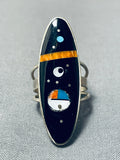 Intricate Space Inlay Native American Navajo Turquoise Coral Sterling Silver Ring-Nativo Arts