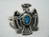 Intricate Vintage Native American Navajo Turquoise Sterling Silver Bird Ring-Nativo Arts
