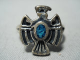 Intricate Vintage Native American Navajo Turquoise Sterling Silver Bird Ring-Nativo Arts