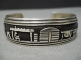 Intricate! Vintage Navajo Hand Carved Sterling Silver Native American Bracelet-Nativo Arts
