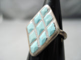 Intricate Vintage Zuni Native American Turquoise Rhombus Sterling Silver Ring-Nativo Arts