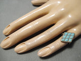 Intricate Vintage Zuni Native American Turquoise Rhombus Sterling Silver Ring-Nativo Arts