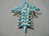 Intricate!! Vintage Zuni Native American Turquoise Sterling Silver Pendant-Nativo Arts