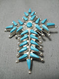 Intricate!! Vintage Zuni Native American Turquoise Sterling Silver Pendant-Nativo Arts
