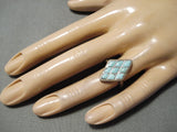 Intricate!! Vintage Zuni Native American Turquoise Sterling Silver Ring Old-Nativo Arts