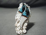 Intricate! Vintage Zuni Turquoise Sterling Silver Ring Native American-Nativo Arts