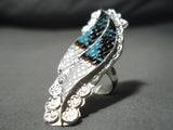 Intricate! Vintage Zuni Turquoise Sterling Silver Ring Native American-Nativo Arts