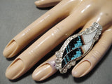 Intricate! Vintage Zuni Turquoise Sterling Silver Ring Native American-Nativo Arts