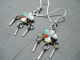 Intricate Women's Vintage Native American Zuni Turquoise Inlay Sterling Silver Earrings-Nativo Arts