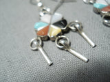 Intricate Women's Vintage Native American Zuni Turquoise Inlay Sterling Silver Earrings-Nativo Arts