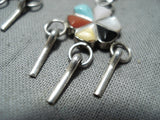 Intricate Women's Vintage Native American Zuni Turquoise Inlay Sterling Silver Earrings-Nativo Arts