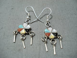 Intricate Women's Vintage Native American Zuni Turquoise Inlay Sterling Silver Earrings-Nativo Arts