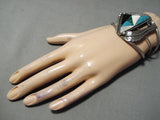 Intricate Work!! Vintage Native American Navajo Turquoise Sterling Silver Long Leaf Bracelet Old-Nativo Arts
