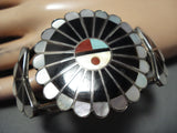 Intricate Work Vintage Native American Zuni Turquoise Sterling Silver Pearl Bracelet Old-Nativo Arts