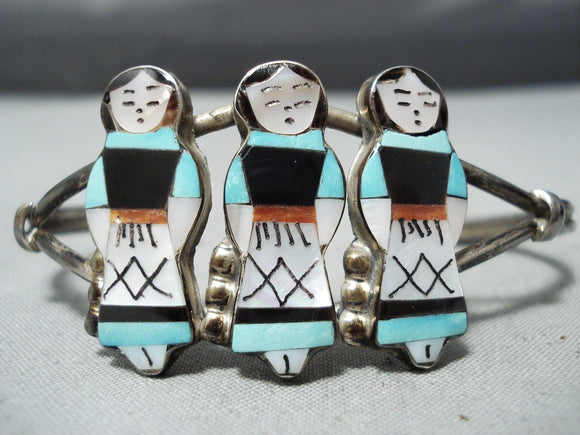 Intricate Work!! Vintage Native American Zuni Turquoise Sterling Silver Women Bracelet-Nativo Arts