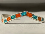 Jane Popovich Vintage Native American Navajo Turquoise Coral Sterling Silver Wave Bracelet-Nativo Arts