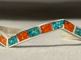 Jane Popovich Vintage Native American Navajo Turquoise Coral Sterling Silver Wave Bracelet-Nativo Arts