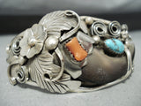 Jer Thompson Native American Navajo Turquoise Coral Sterling Silver Bracelet-Nativo Arts