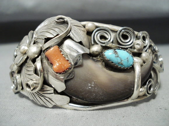 Jer Thompson Native American Navajo Turquoise Coral Sterling Silver Bracelet-Nativo Arts