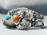 Jerr Thompson Native American Navajo Turquoise Coral Sterling Silver Bracelet-Nativo Arts