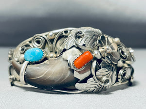 Jerr Thompson Native American Navajo Turquoise Coral Sterling Silver Bracelet-Nativo Arts