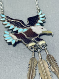 Jim Etsate Vintage Native American Zuni Turquoise Sterling Silver Eagle Necklace Signed-Nativo Arts