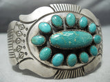 Jimmy Shay Vintage Native American Navajo Green Turquoise Heavy Sterling Silver Bracelet-Nativo Arts