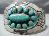 Jimmy Shay Vintage Native American Navajo Green Turquoise Heavy Sterling Silver Bracelet-Nativo Arts