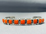 Jo Tso Vintage Native American Navajo Signed 11 Corals Sterling Silver Bracelet-Nativo Arts