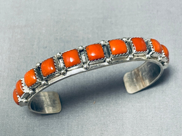 Jo Tso Vintage Native American Navajo Signed 11 Corals Sterling Silver Bracelet-Nativo Arts