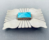 John Begay Vintage Native American Navajo Old Kingman Turquoise Sterling Silver Buckle-Nativo Arts