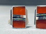 Johnny Charley Vintage Native American Navajo Carnelian Sterling Silver Cufflinks-Nativo Arts