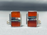 Johnny Charley Vintage Native American Navajo Carnelian Sterling Silver Cufflinks-Nativo Arts