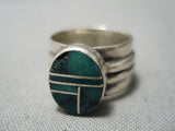 Johnson Family Vintage Native American Navajo Sterling Silver Green Turquoise Inlay Ring-Nativo Arts
