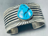 Jonny Nez Vintage Native American Navajo Turquoise Sterling Silver Heavy Bracelet-Nativo Arts